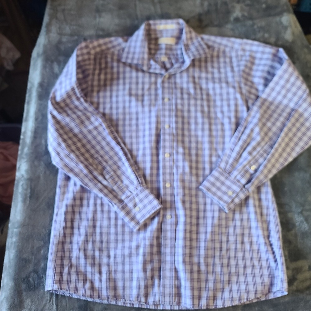 Michael Kors Shirt Size 16 Purple Plaid Button Up Long Sleeve‎ Business Casual